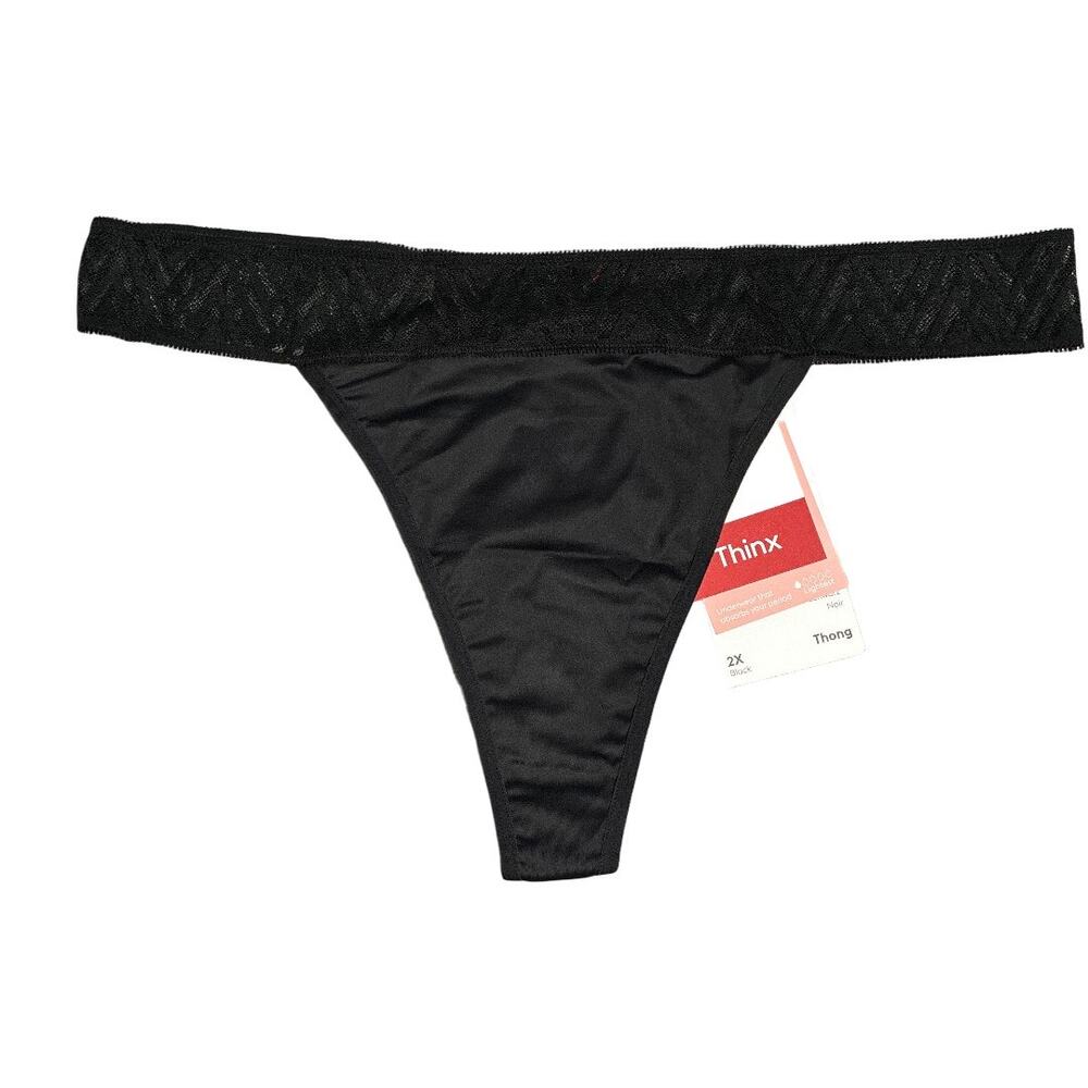 NWT THINX Period Tanga String Thong Underwear 3XL Black Light Absorbency Size 3X
